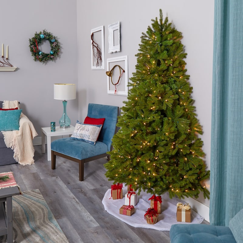 7ft Artificial Christmas Tree with Lights - Holiday Spruce Tree, Warm White LED, Bendable Branches, Festive Decor - Green - 84