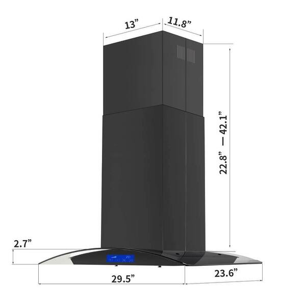 30 inch Stainless Steel Kitchen Island Range Hood 900CFM Tempered Glass