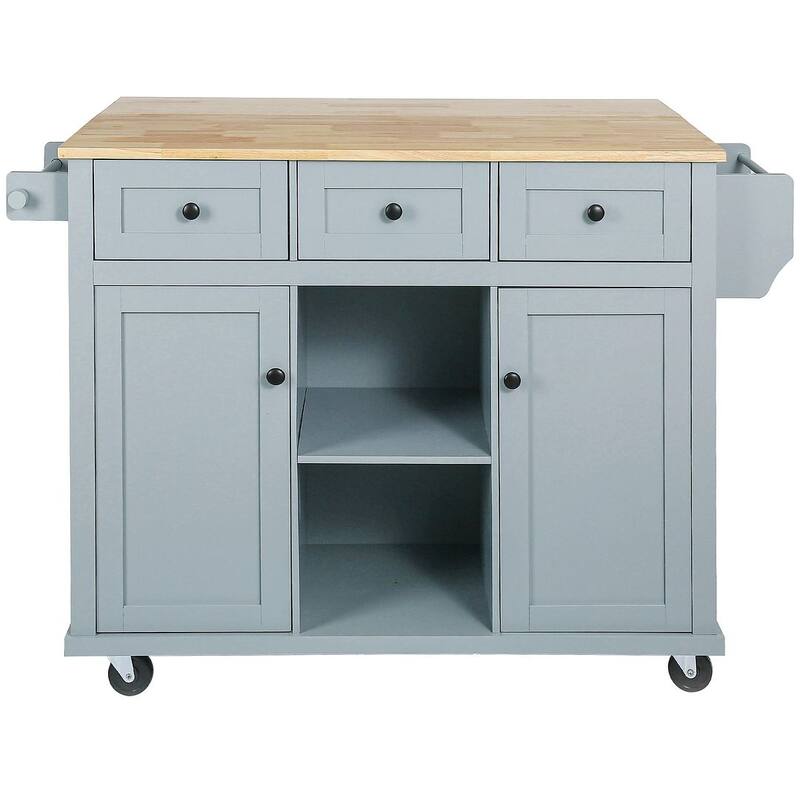 Kitchen Island Cart with Wheels Drop-Leaf, Storage Racks - Blue