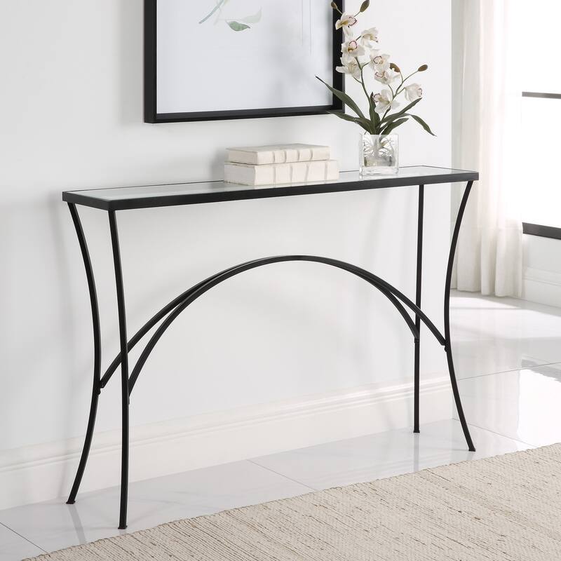 Beveled Tempered Glass Console Table - 48" - Black and Clear