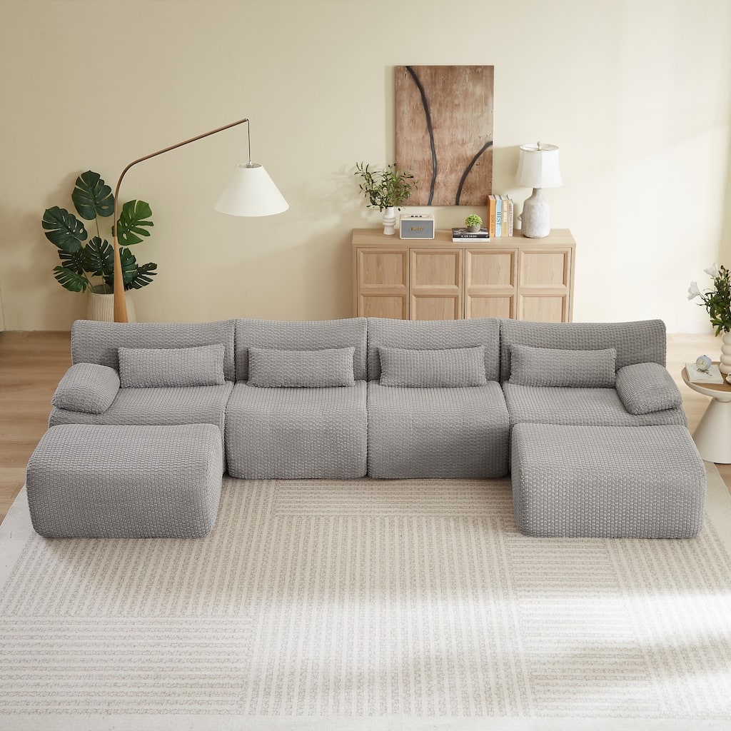 141.7" U-Shaped Corduroy Sectional Sofa with 2 Ottomans, No Assembly Required