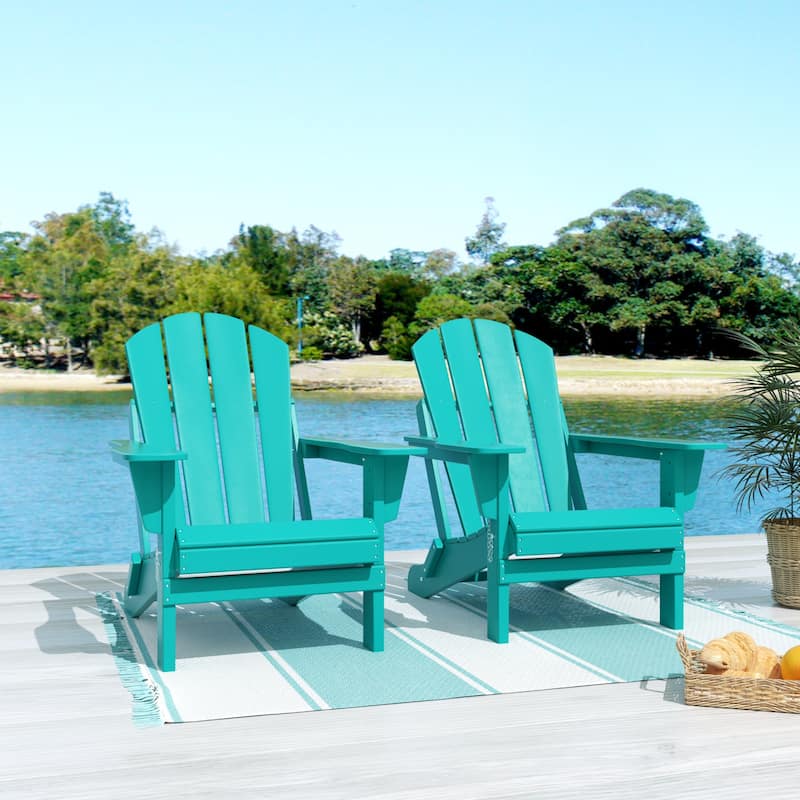 POLYTRENDS Laguna All Weather Poly Outdoor Adirondack Chair - Foldable (Set of 2) - Turquoise