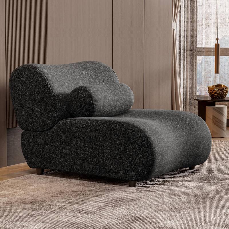 Modern Armless Lounge Sofa with 70° Reclined Backrest and Cylindrical Pillows for Living Room and Guest Room - Black