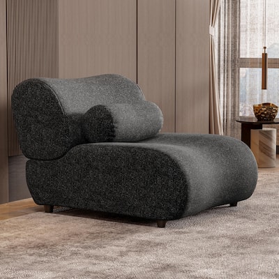 Modern Armless Lounge Sofa with 70° Reclined Backrest and Cylindrical Pillows for Living Room and Guest Room