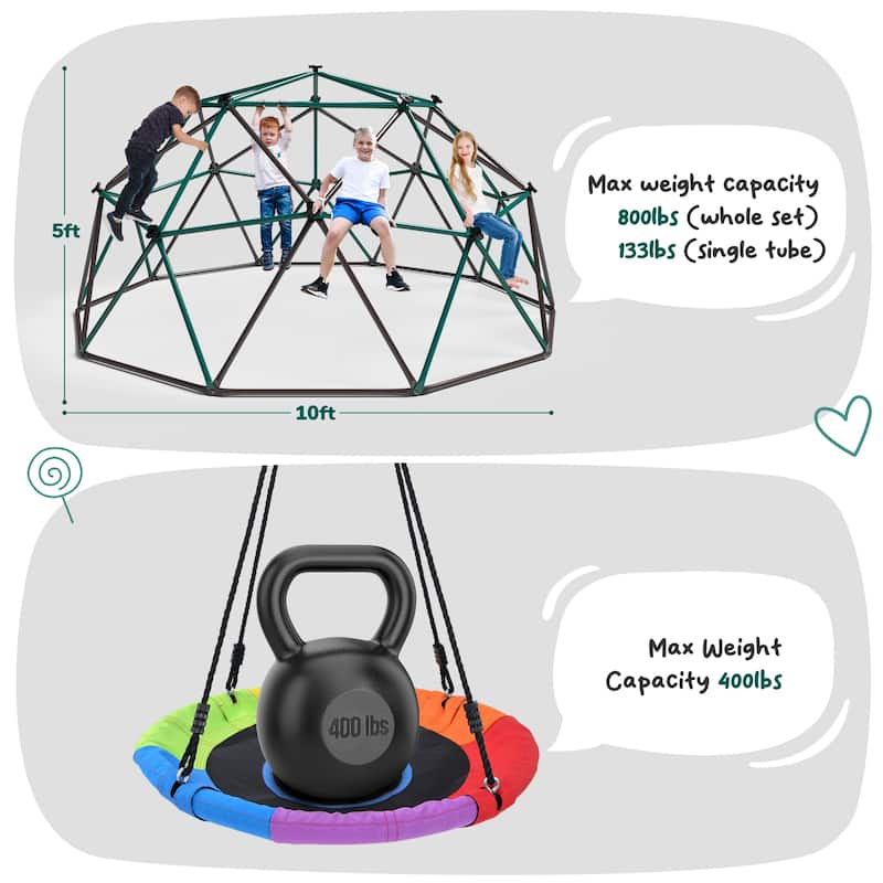 Hapfan 800lbs 10ft Climbing Dome with Saucer Swing for Outdoor Backyard