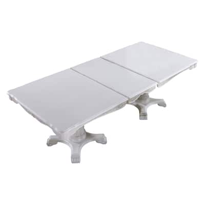 Zenie Dining Table, Extension Leaf, 77-95 Inch, Classic White Solid Wood