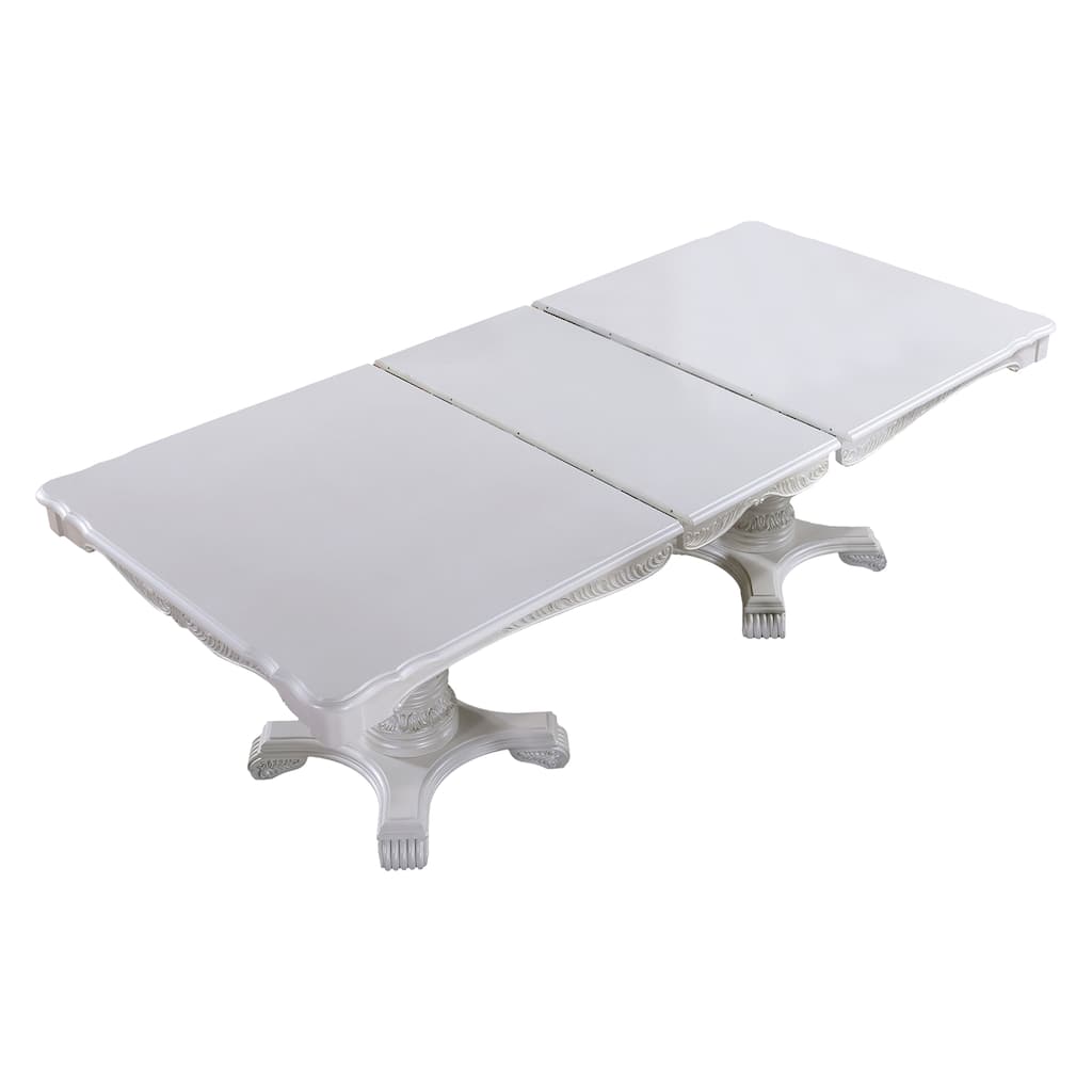 Zenie Dining Table, Extension Leaf, 77-95 Inch, Classic White Solid Wood