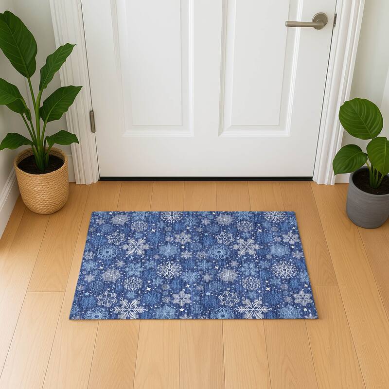Premium Washable Super Soft Winter Snowflake Mayfield Rug - Navy - 1'8" x 2'6"