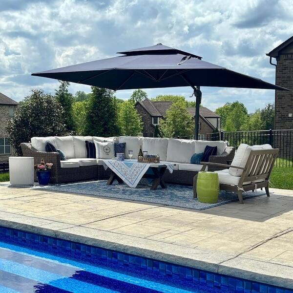 large rectangular hanging patio umbrella light gray PURPLE LEAF Solar Powered LED Umbrella with Lights It comes with the unique mechanism that allows you to seamlessly rotate and tilt to achieve shading and wind and rain effects Garvee 15' Large Patio Umbrella