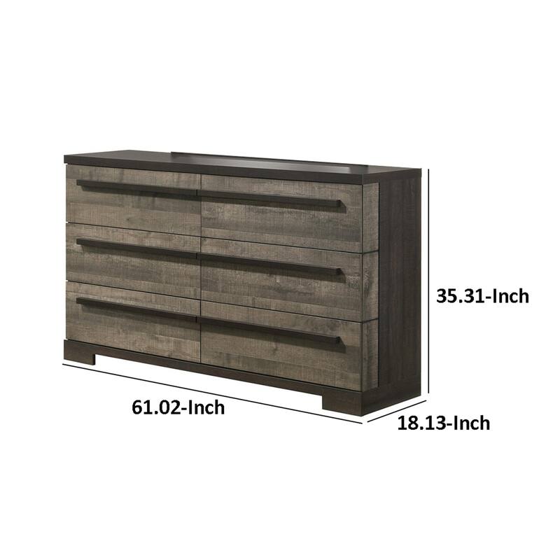 Ruthe Wide Dresser with 6 Drawers, Ebony Black, Gray Wood