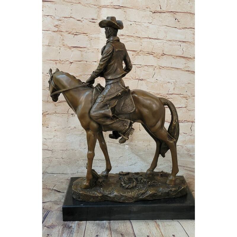 Wild West Western Cowboy With Hat Riding Horse Bronze Sculpture Original Figure