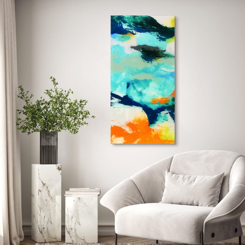 "Tidal Abstract 2" Frameless Free Floating Tempered Glass Panel Graphic Wall Art