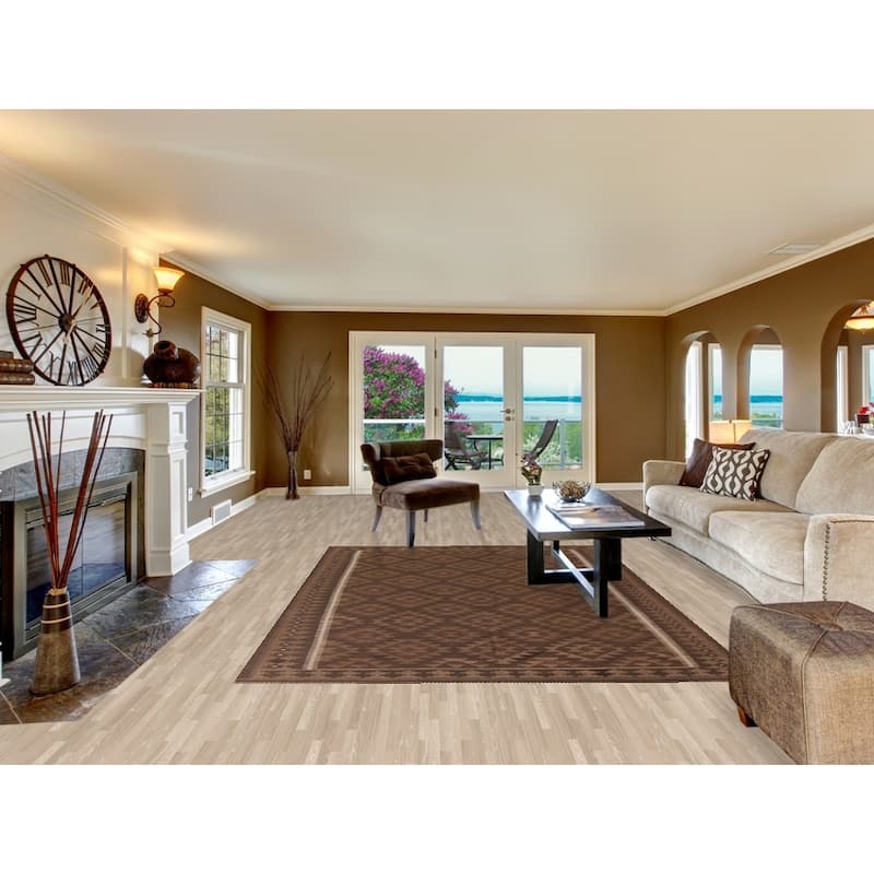 Hand Woven Oriental 100% Wool Carpet Southwestern Geometric Brown Kilim Area Rug - 9' 8'' X 6' 9''