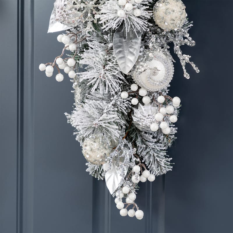 Glitzhome Christmas Berry Bow Pinecone Bell Holy Leaf Teardrop Swag Xmas Wreath