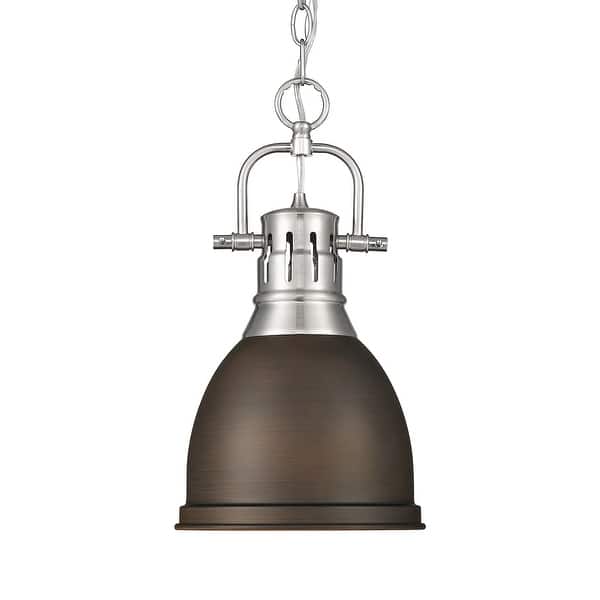 slide 2 of 2, Yep by Golden Lighting Duncan 1-light 9in Chain Hung Pendant in Pewter and Rubbed Bronze shade