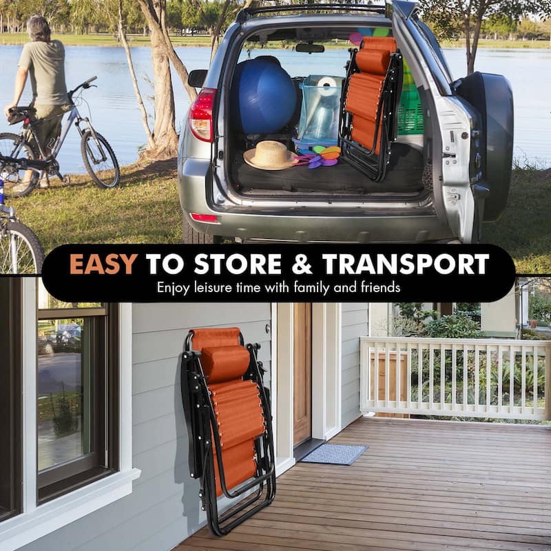Costway 2 PCS Folding Zero Gravity Reclining Lounge Chairs Beach Patio - 2 PCS