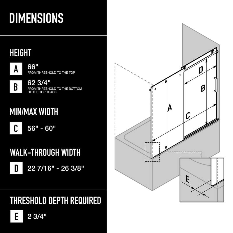 VIGO Elan 56" to 60" W x 66" H Frameless Sliding Tub Door in Matte Black - 56-60