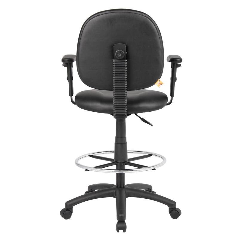 Zem Drafting Stool with Adjustable Arms & Chrome Footring, Black Vinyl