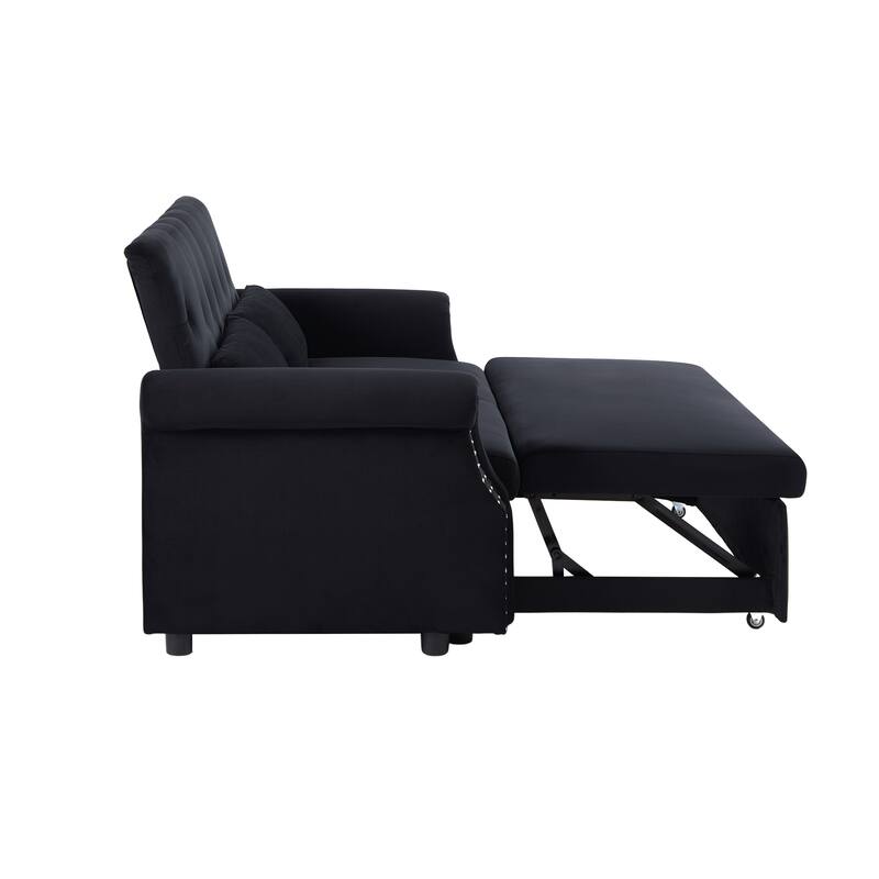 55" Velvet Convertible Pull-Out Loveseat Sleeper Sofa with 2 Pillows