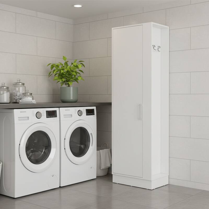 HomeRoots 21" White Accent Cabinet With Six Shelves - 21.10 in. x 72.30 in. x 14.80 in.