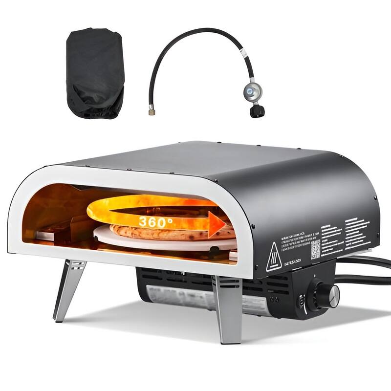 Portable Backyard Pizza Oven with Iron Shell and Quick Preheat Rotating Stone for Crispy Pizza - 18.5 x 16.9 x 10.6 in