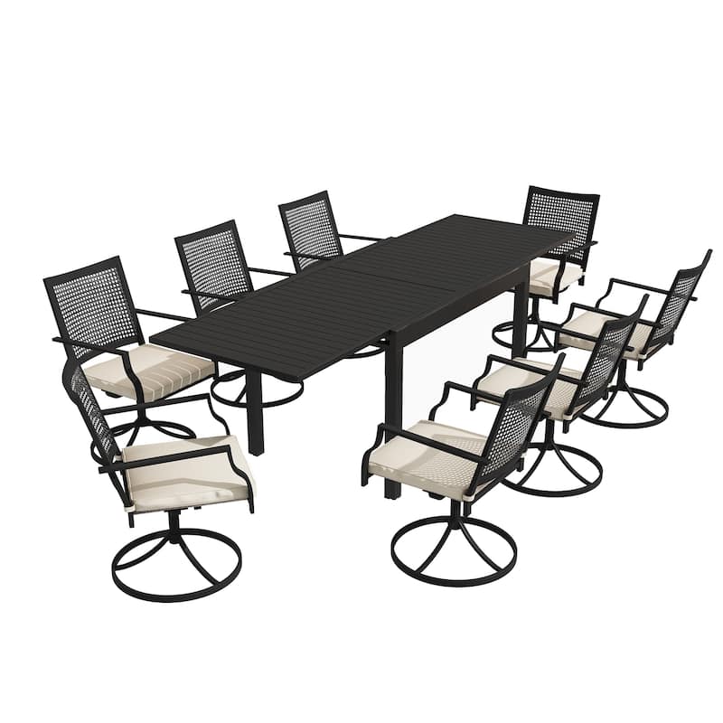 9 Pieces Outdoor Dining Set with Extendable Dining Table