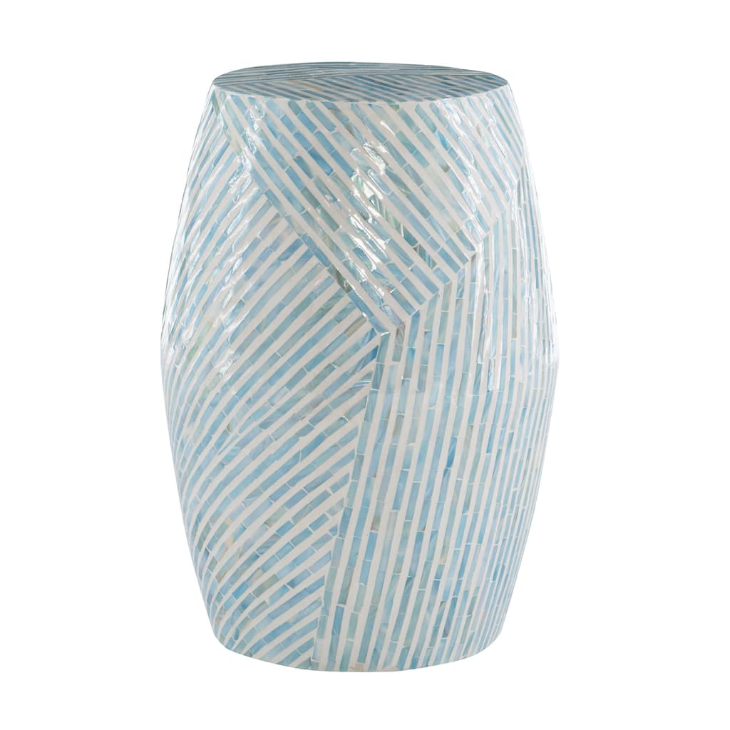 Capiz Mosaic Drum Side Table - 19.75" - Blue and White