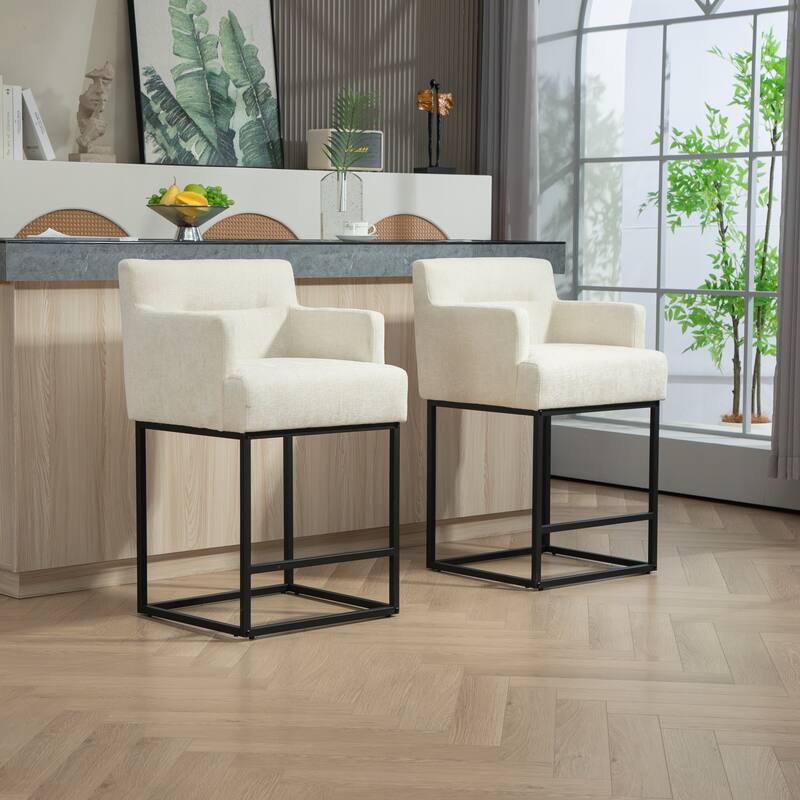 House Hold Counter Height Bar Stools Set of 2,Modern Square PU Bar Stool - Beige