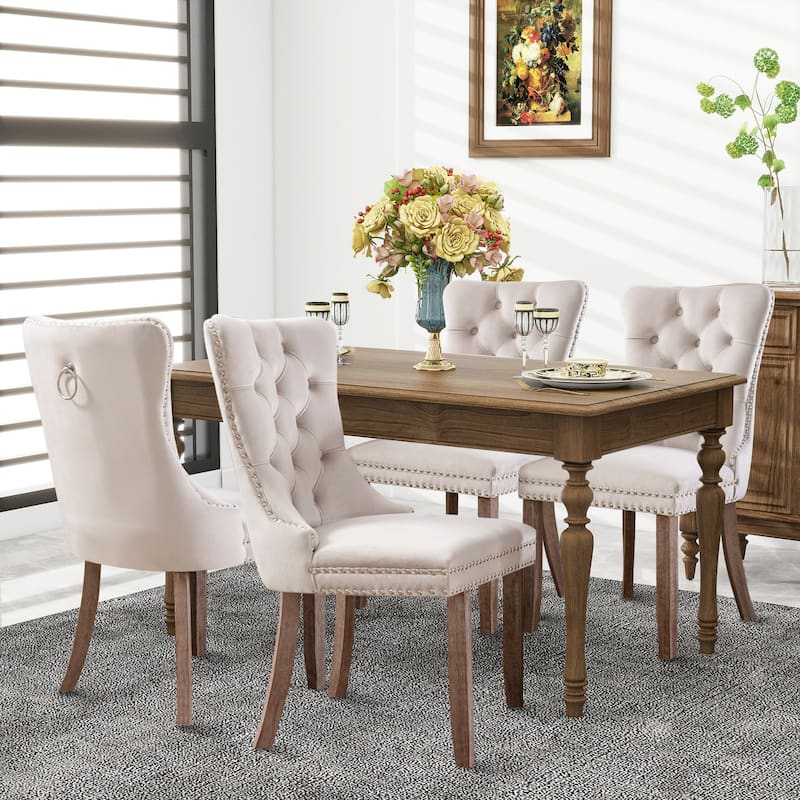 Set of 2 Hollywood Glam Velvet Dining Chairs – Tufted Back with Nailhead Trim and Ring Pull, Modern Accent Side Chairs