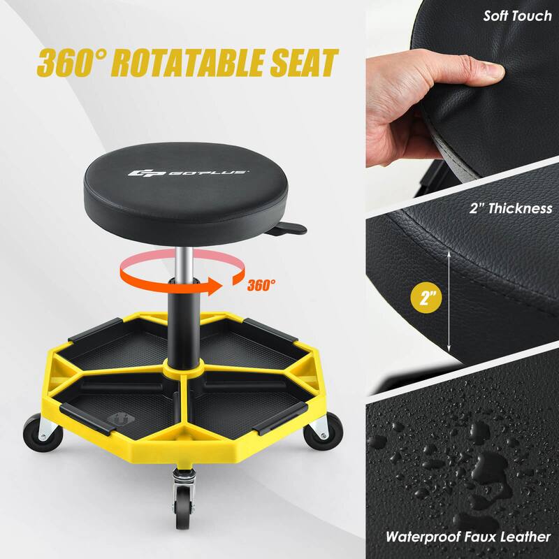 Costway Heavy-Duty Adjustable Height Rolling Stool with Tool Tray - See Details