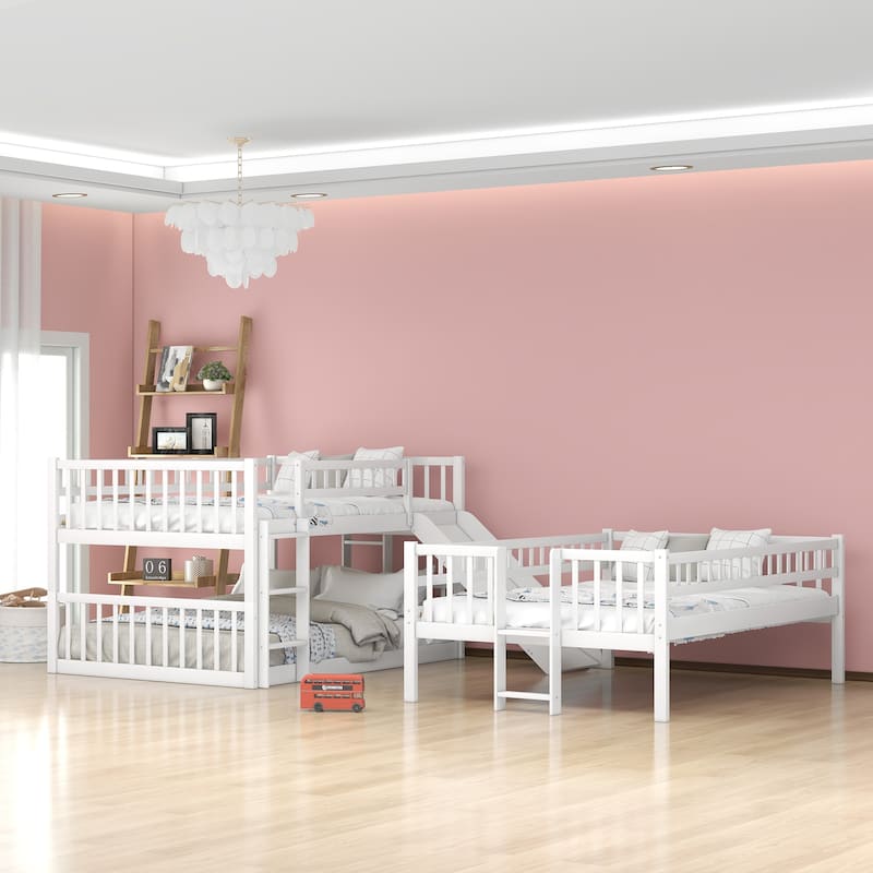 Full Over Full Over Full Triple Bunk Bed with Built-in Ladder, Slide