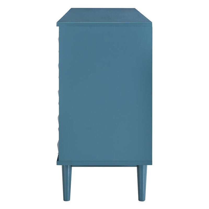 60" Modern 4-Door with Convex Pattern Doors and Silver Handles Buffet/Sideboard