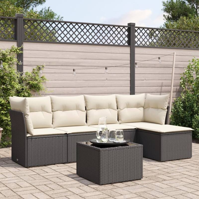 vidaXL Garden Sofa Set Black - 21.7 x 21.7 x 14.6 - Black and cream Large With table