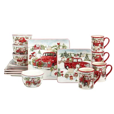 Certified International Red Truck Snowman 16 pc Dinnerware Set, Service for 4