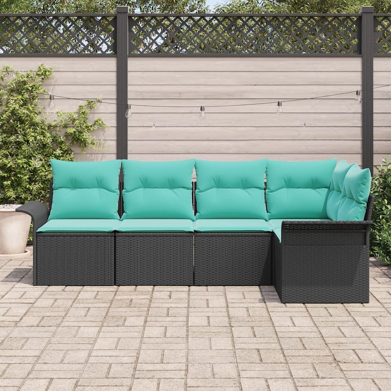 vidaXL 6 Garden Sofa Set with Cushions Black Poly Rattan - 95.9 x 52.2 x 27.2