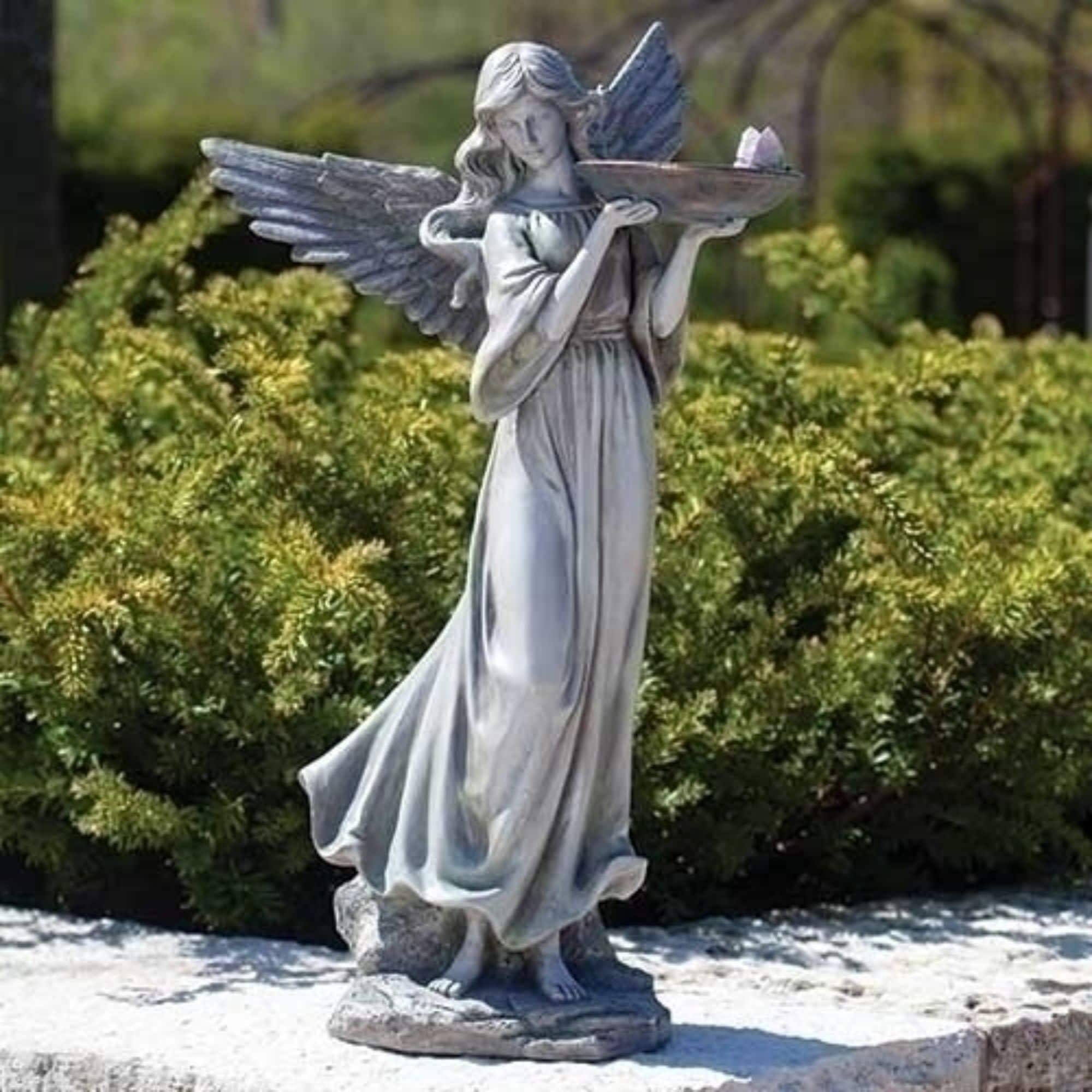 Shop 20 25 Gray Weathered Angel Holding Bird Feeder Garden Statue