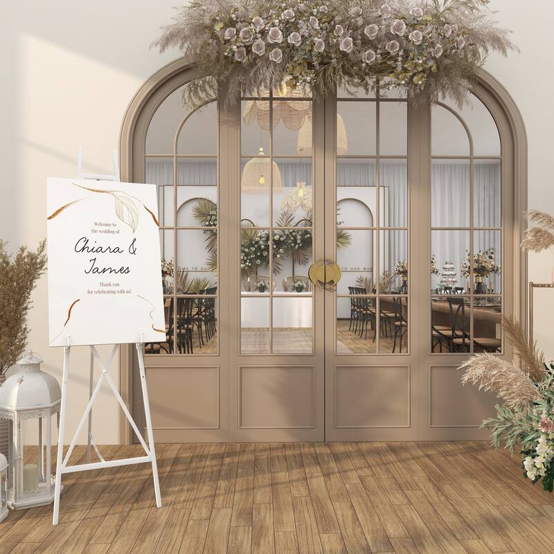 White Metal Tall Adjustable 3 Tier Display Easel with Chain Support