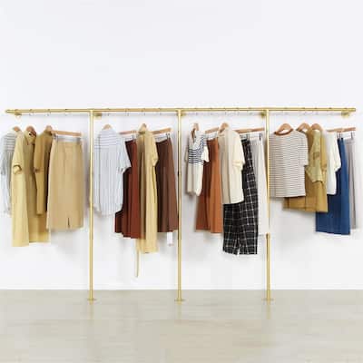 Gold pipe clothing rack for Hanging Clothes rack with 3 T-Bar Design - 11.8"D x 118"W x 63"H