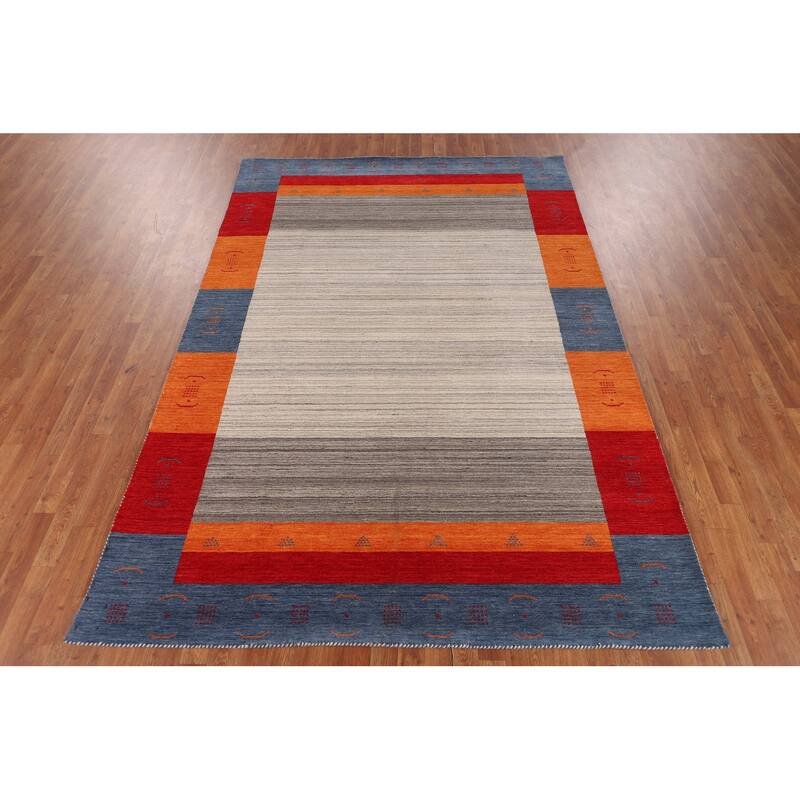 Geometric Gabbeh Oriental Area Rug Hand-Knotted Wool Carpet - 6'8" x 9'9"