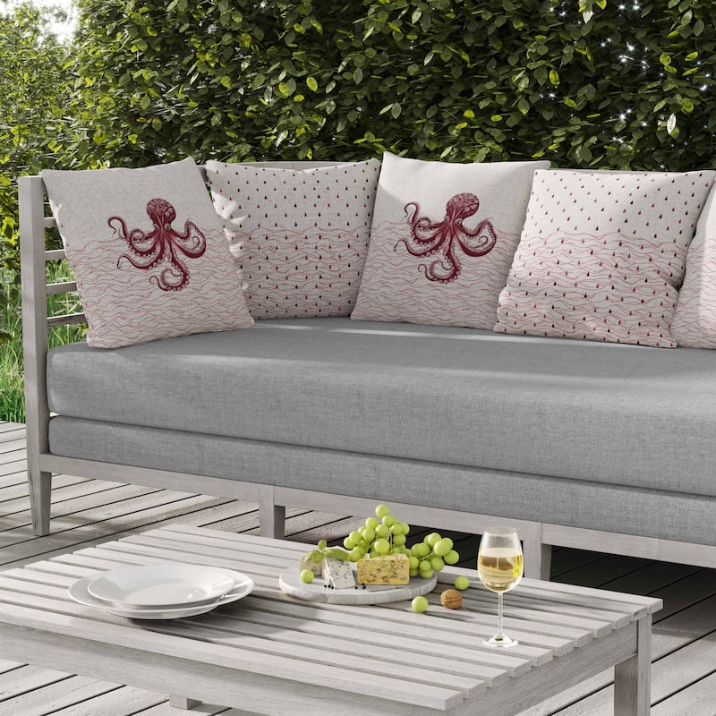 Oceanic Octo Art Indoor/Outdoor Reversible Throw Pillow Pink and Wine