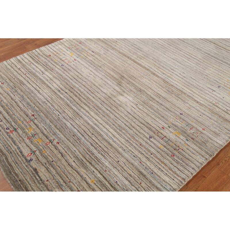 Striped Tribal Gabbeh Oriental Area Rug Handmade Wool Carpet - 4'11"x 7'11"