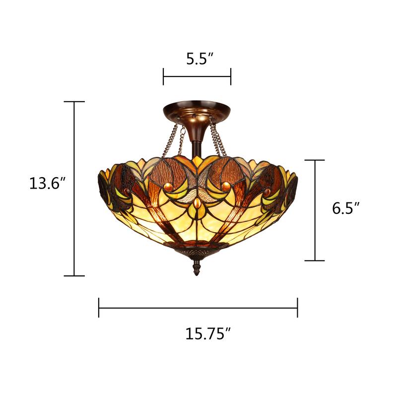 Tiffany Style Victorian Design 2-light Dark Bronze Semi-Flush Fixture - 13.6 inches High