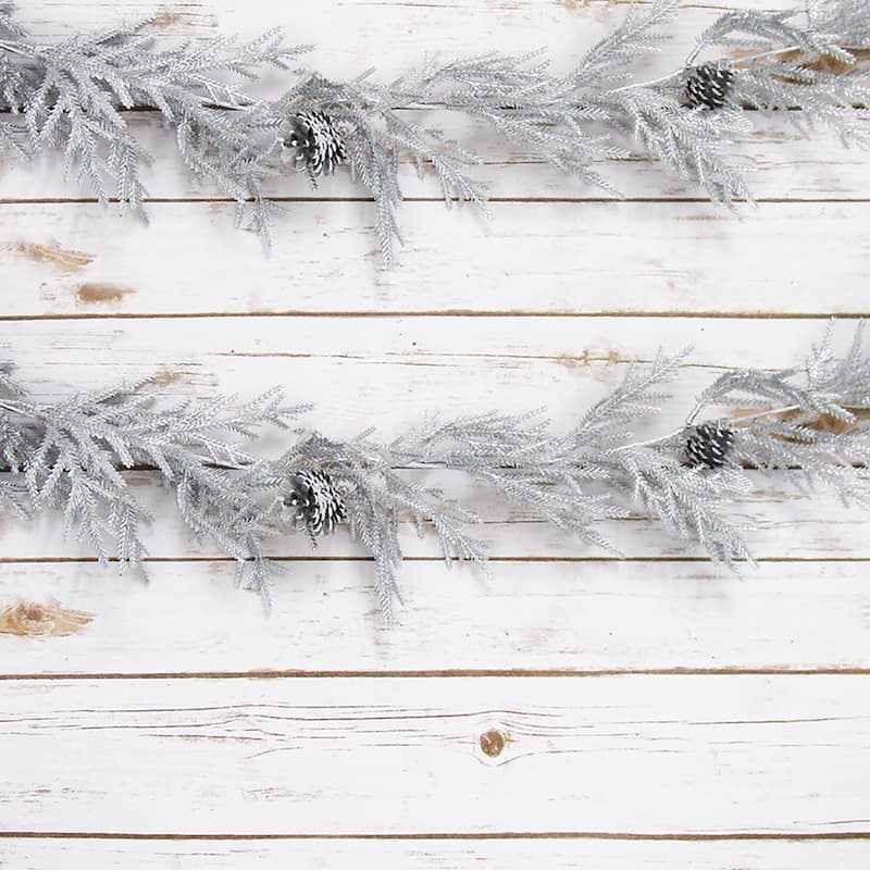 5.25ft Luxury Silver Artificial Cedar Pine Cone Christmas Garland - 64" L x 6" W x 4" DP