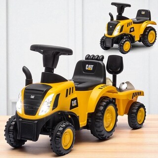 2-in-1 Ride On Excavator Tractor for Toddlers with Shovel, Trailer, Horn, Lights & Music - Ages 18-36 Months - Yellow