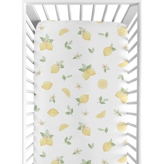 Lemon Floral Girl Fitted Crib Sheet - Yellow Green White Watercolor Boho Bohemian Farmhouse Fruit Flower Blossom Botanical Leaf
