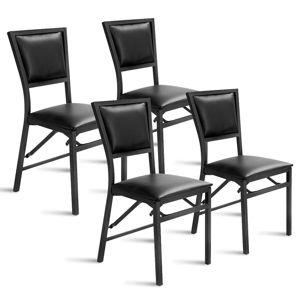 Gymax Set of 2 Steel Folding Chair PU Upholstered Counter Height Side