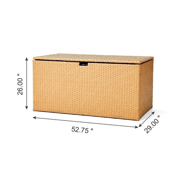 dimension image slide 0 of 4, Glitzhome 140 Gallon Outdoor Patio Oversize Storage Bench Wicker Table Deck Box