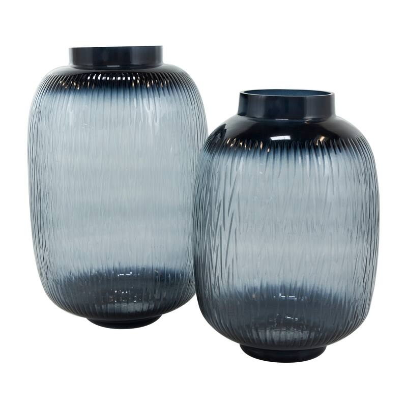 Black Glass Textured Ombre Decorative Vase (Set of 2)