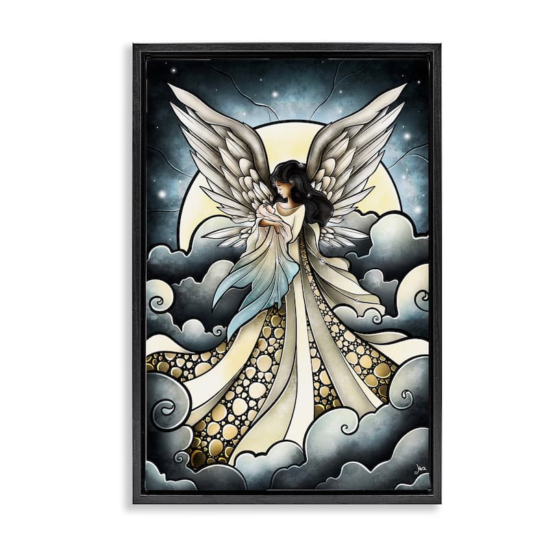 Stupell Classic Angel & Baby in Clouds Framed Floater Canvas Wall Art Design By Mandie Manzano - 21 x 31 - Black