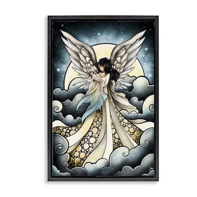 Stupell Classic Angel & Baby in Clouds Framed Floater Canvas Wall Art Design By Mandie Manzano